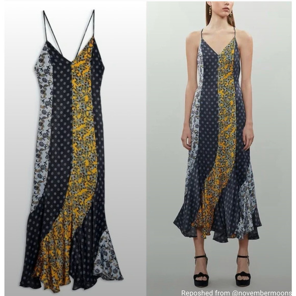 Topshop Godet Mixed Print Midi Bohemian Slip Floral Strappy Dress Size 6 - Picture 2 of 9